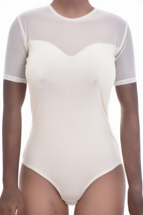 Cotton Bodysuit Round Neck Short Sleeve Thong 1451