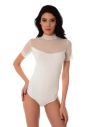 Cotton Bodysuit decorated with lace turtle neck thong 1447